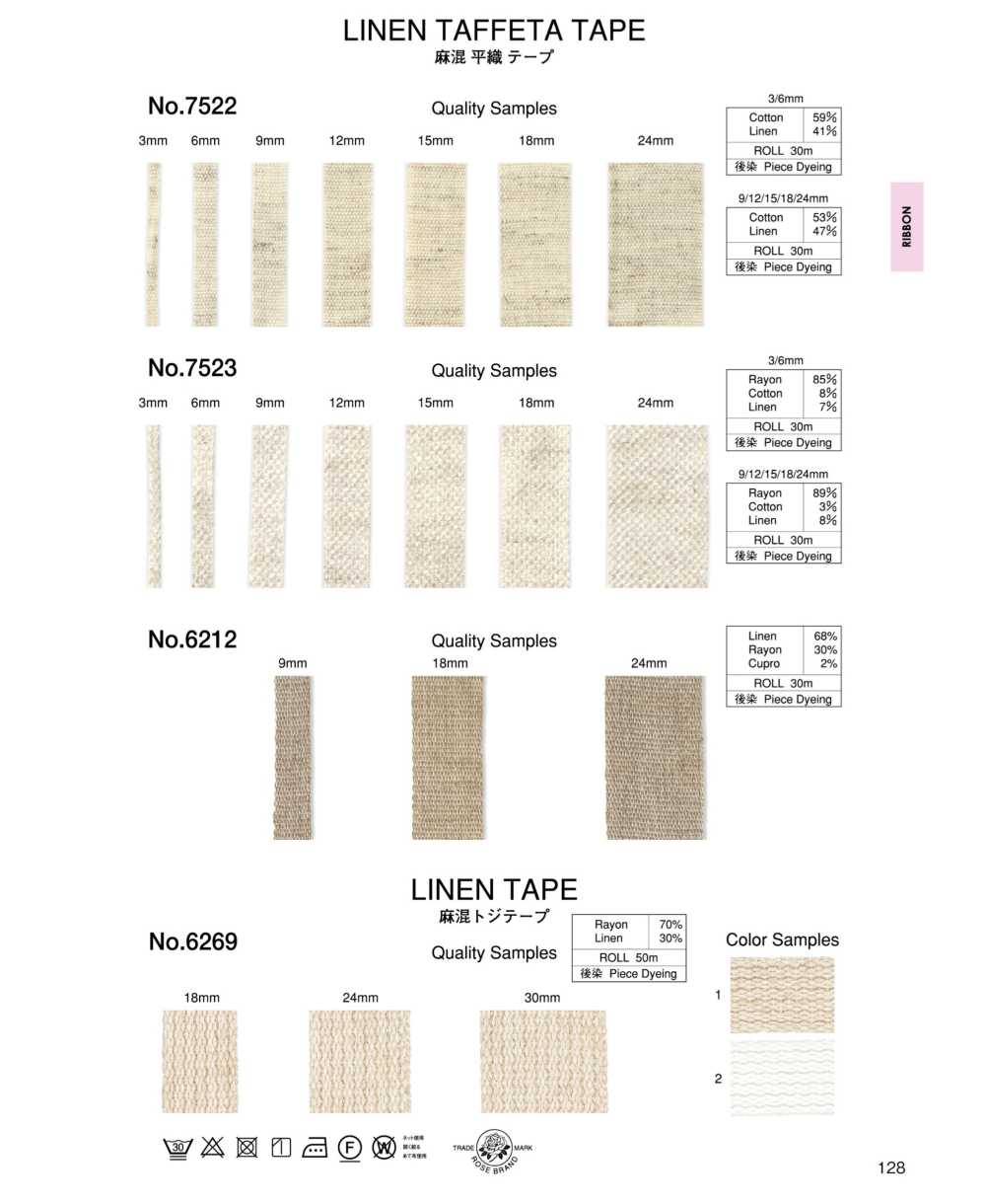 7522 Linen Blend Plain Weave Tape[Ribbon Tape Cord] ROSE BRAND (Marushin)