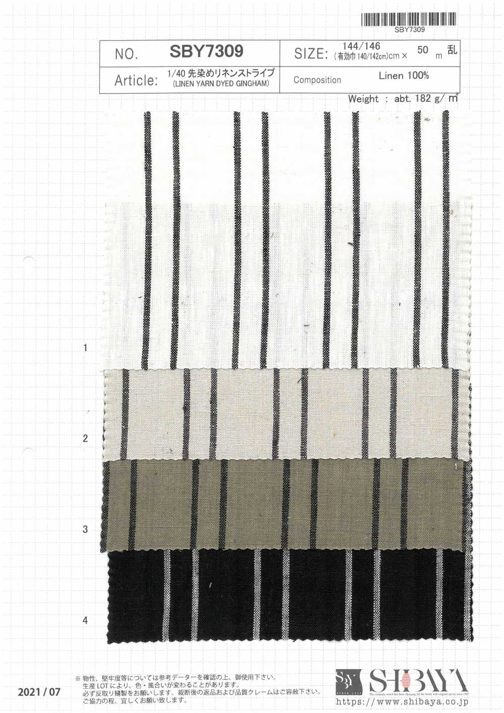 SBY7309 1/40 Yarn Dyed Linen Stripe[Textile / Fabric] SHIBAYA