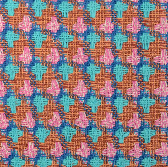 A7545 LINTON Linton Tweed Made In England Textile Orange X Turquoise Blue X Pink LINTON