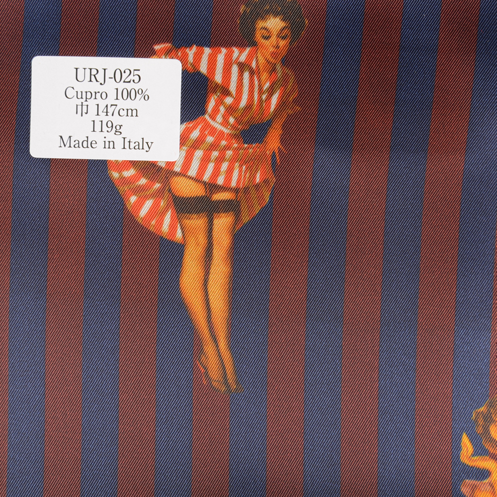 URJ-025 Made In Italy Cupra 100% Printed Lining A Classic London Striped Pattern With A Woman On It TCS