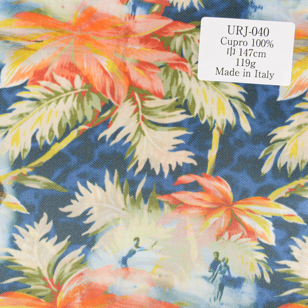 URJ-040 Made In Italy Cupra 100% Print Lining Botanical Pattern Base Color Blue TCS