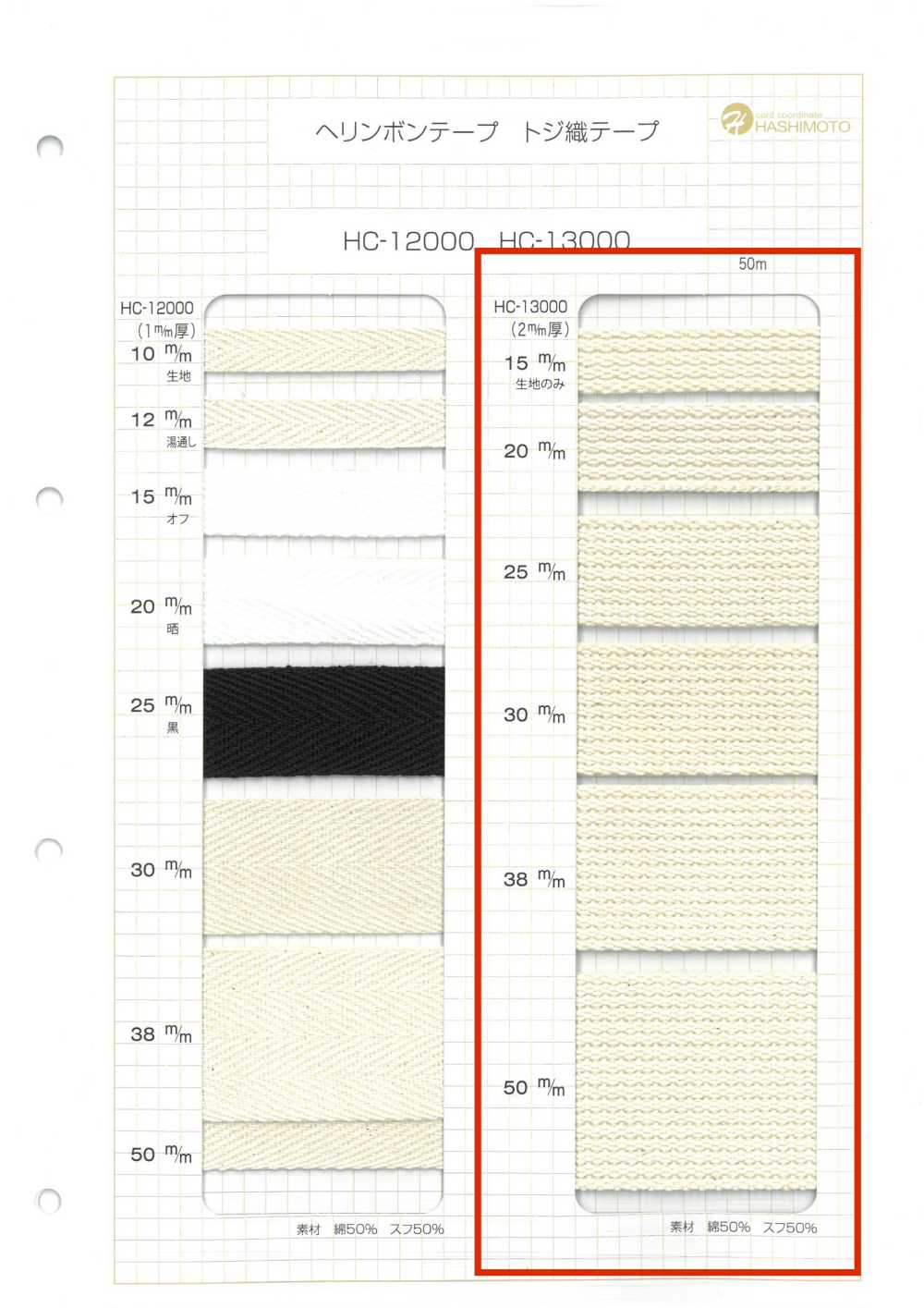 HC-13000 2mm Thick Cotton Woven Tape[Ribbon Tape Cord] No Name