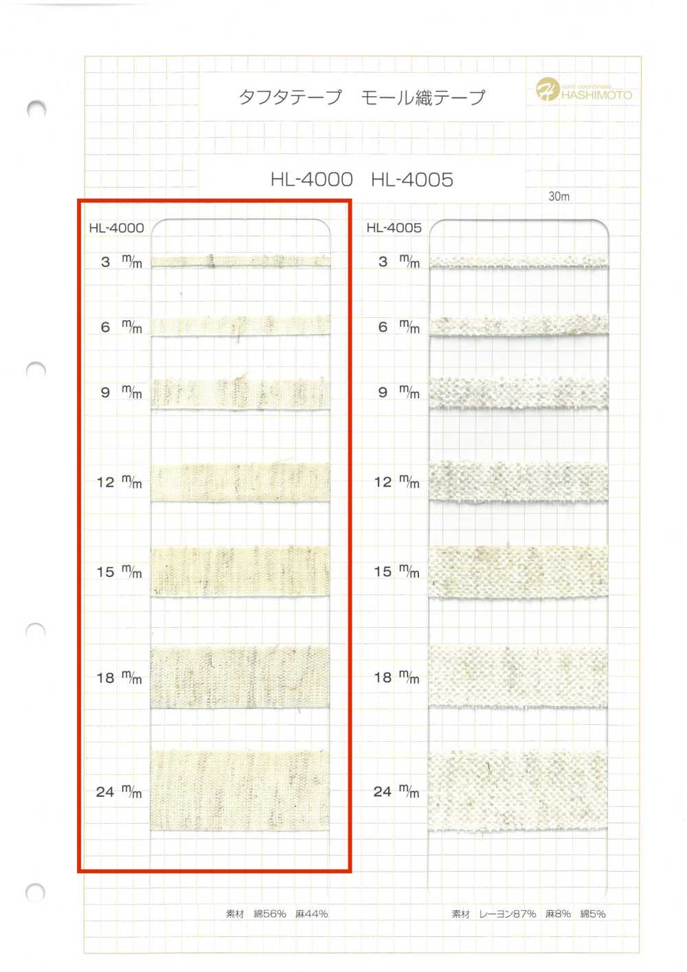 HL-4000 Linen Blend Thin Taffeta Tape[Ribbon Tape Cord]
