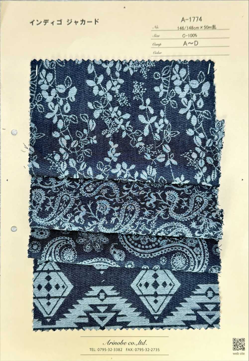 A-1774 Indigo Jacquard[Textile / Fabric] ARINOBE