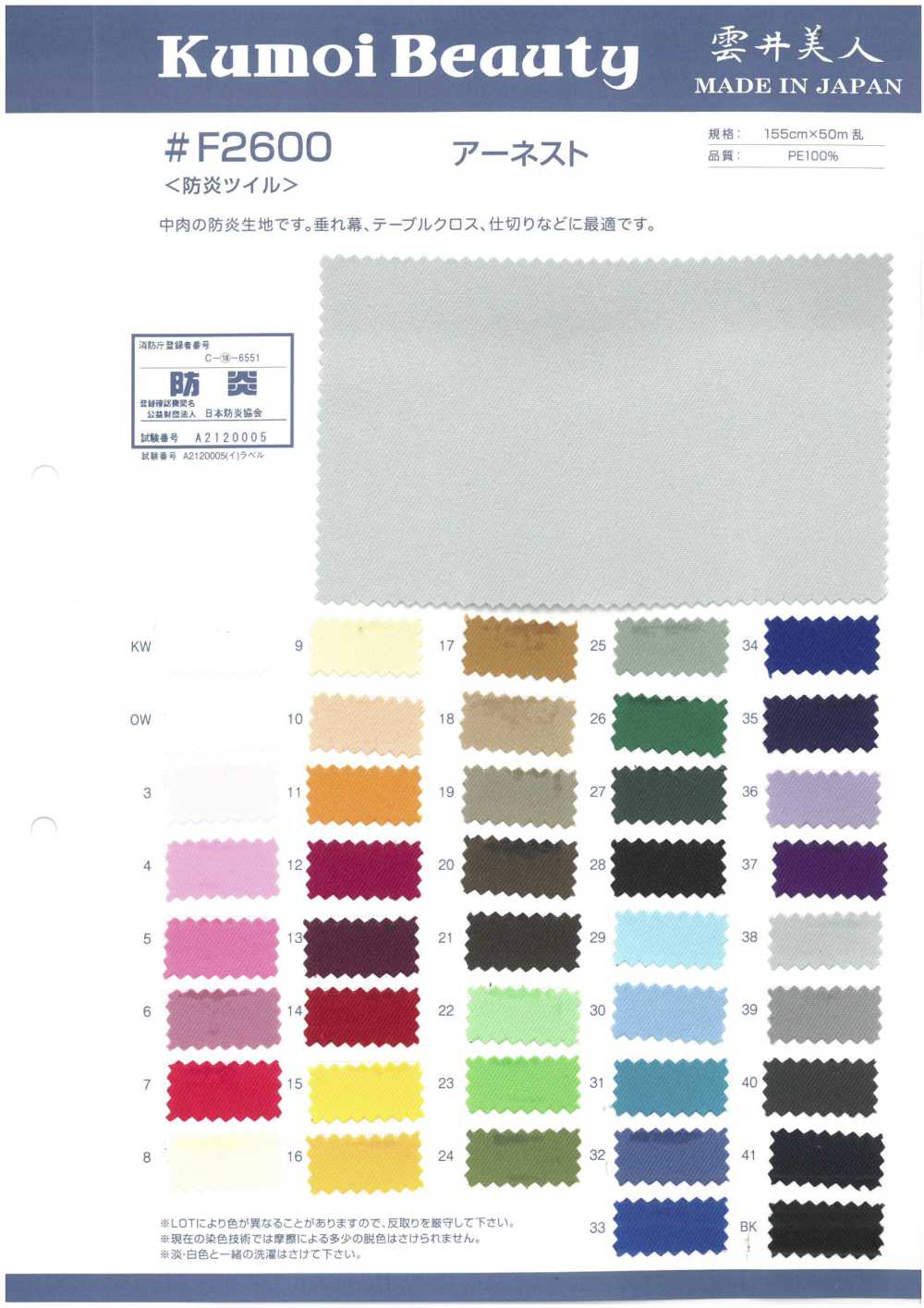 F2600 Flame Retardant Twill (Ernest)[Textile / Fabric] Kumoi Beauty