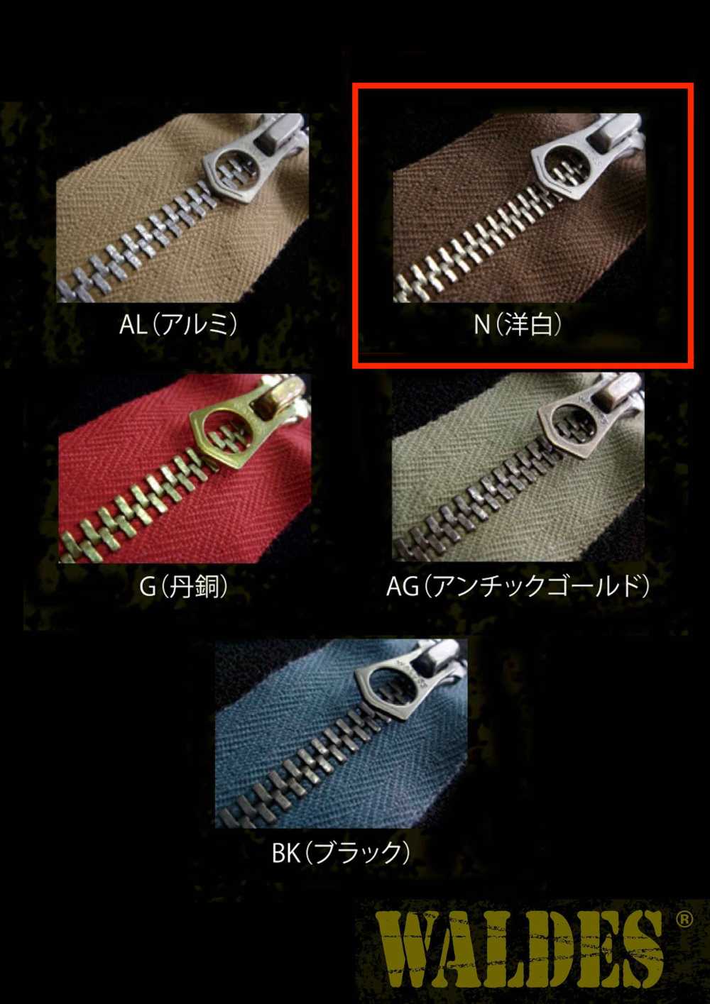 5-N-E-C WALDES&#174; Vintage Zipper , Nickel Silver, Size 5, Polyester Tape, Closed End Asahi Zipper