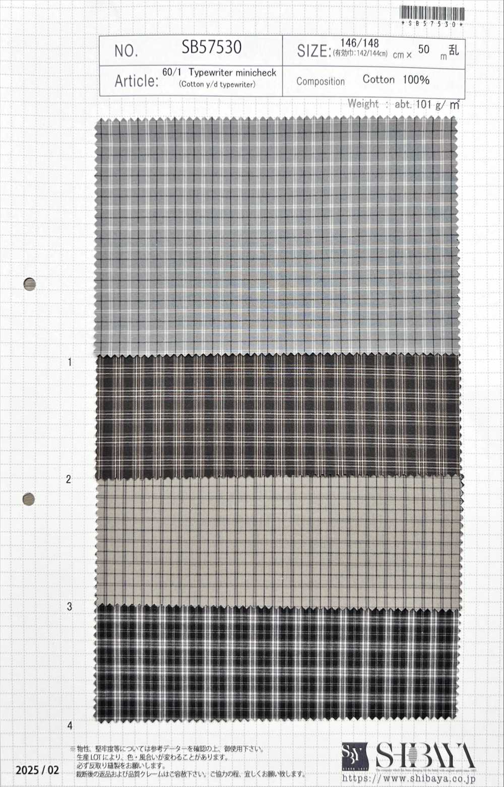 SB57530 60/1 Typewritter Cloth Mini Check[Textile / Fabric] SHIBAYA