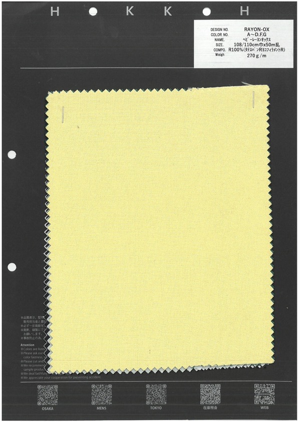 RAYON-OX Baby Rayon Oxford[Textile / Fabric] HOKKOH