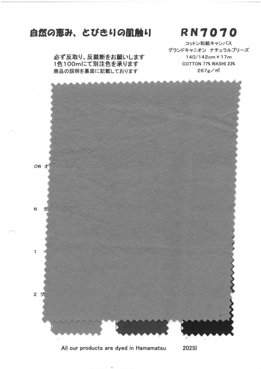 RN7070 Cotton Washi Canvas Grand Canyon Natural Breeze[Textile / Fabric] KOYAMA