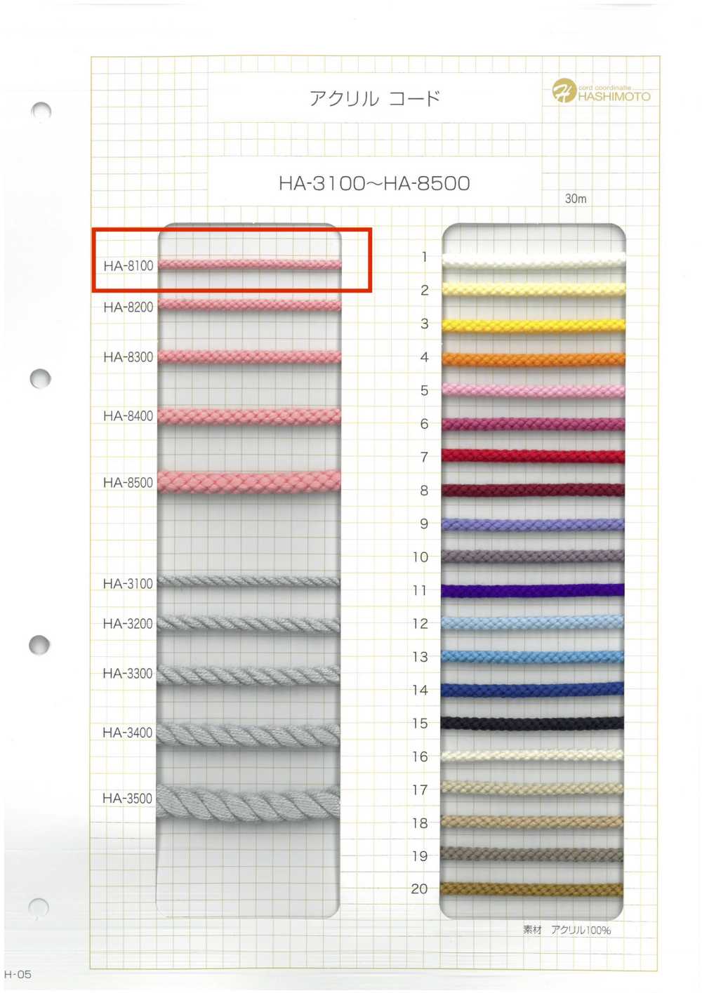 HA-8100 Acrylic Cord[Ribbon Tape Cord] No Name