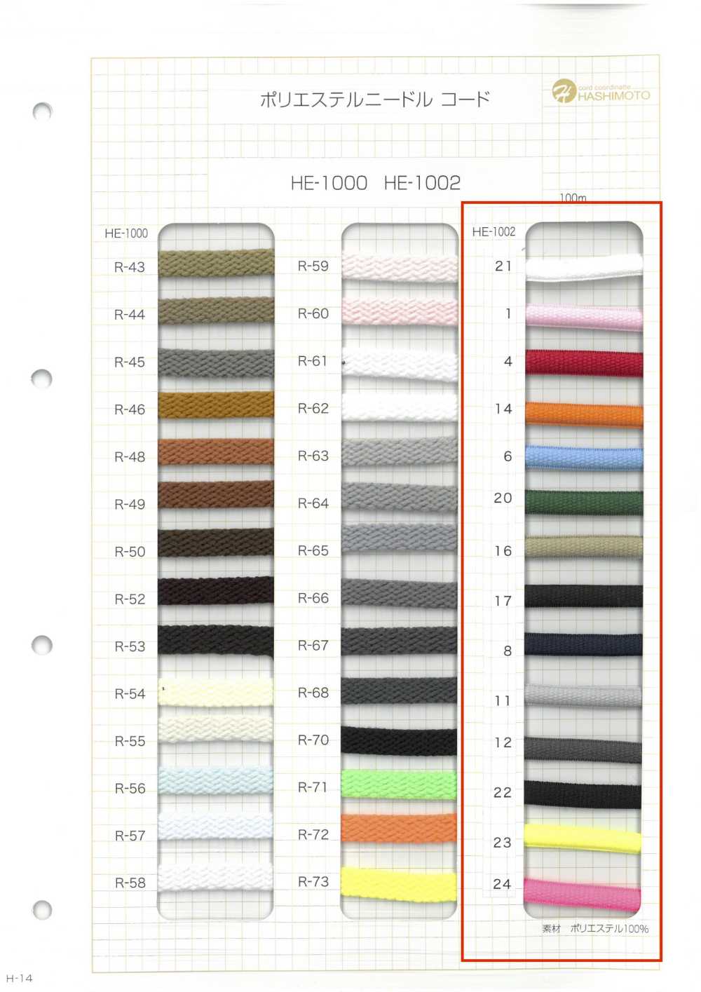 HE-1002 Polyester Needle Cord[Ribbon Tape Cord] No Name