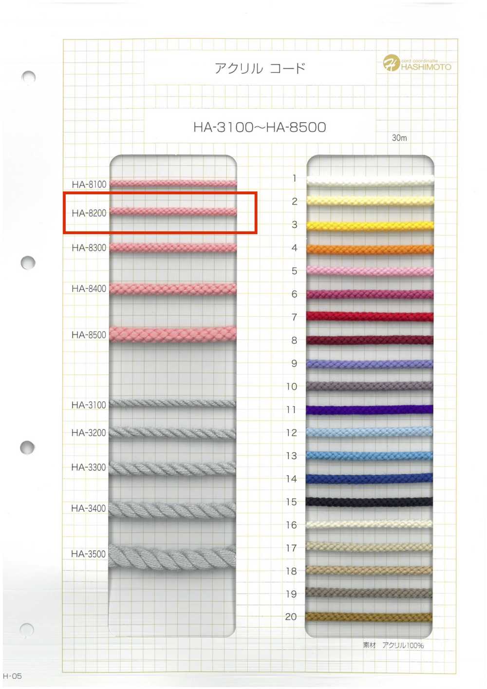 HA-8200 Acrylic Cord[Ribbon Tape Cord] No Name