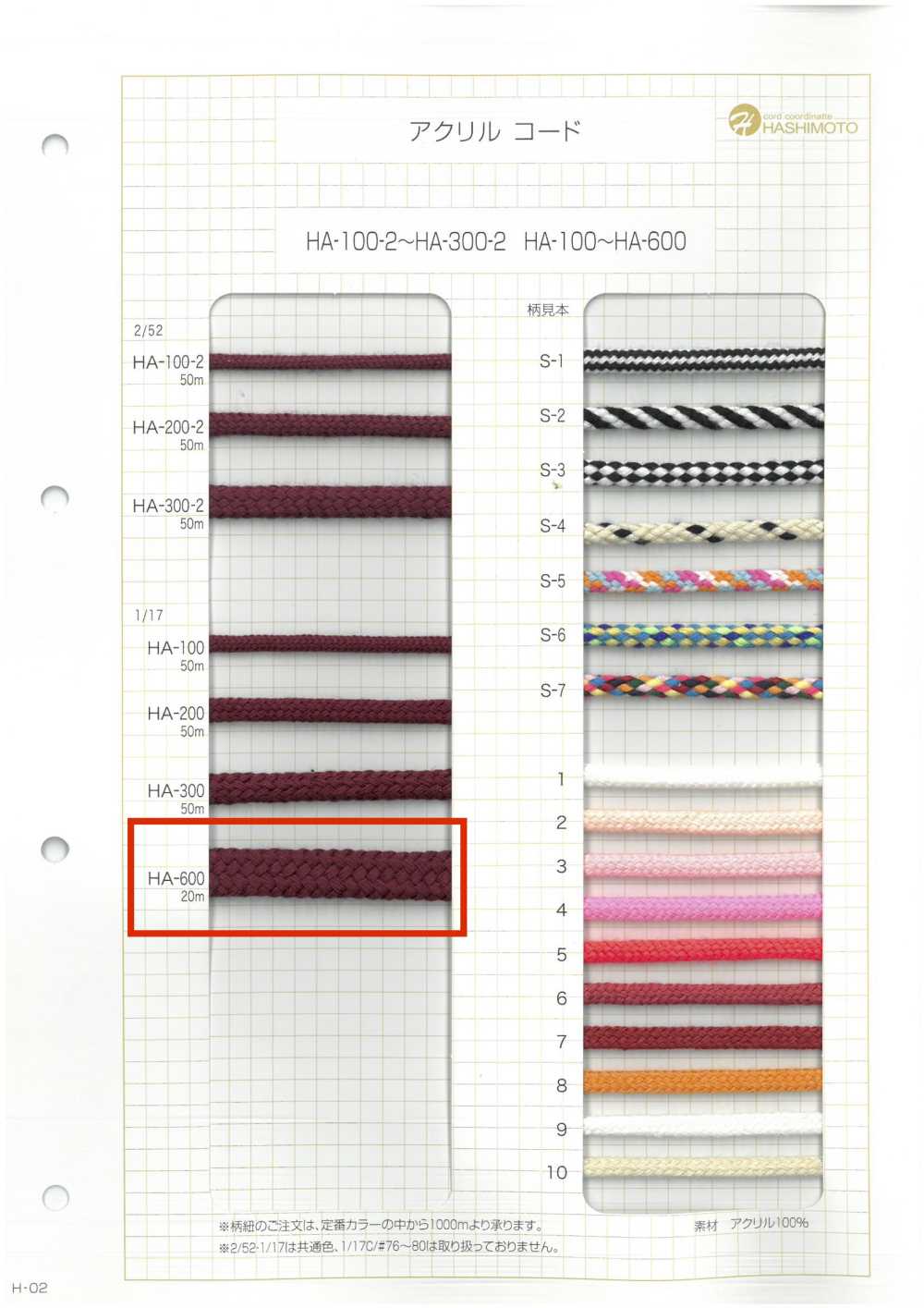 HA-600 1/17 600 Spindle Cord[Ribbon Tape Cord] No Name