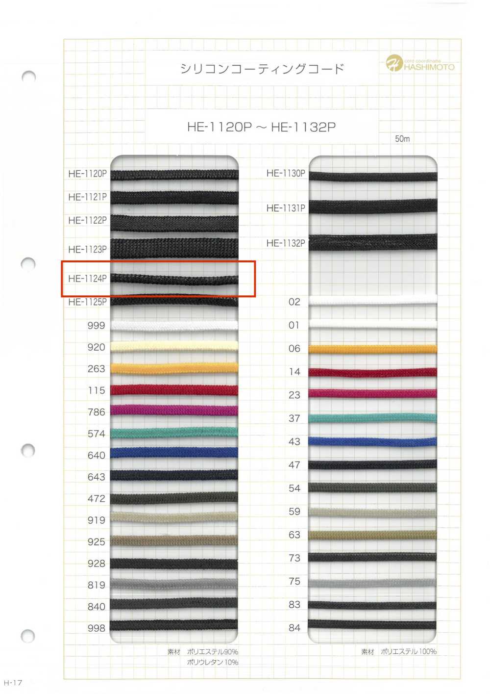 HE-1124P Silicone Coated Cord M[Ribbon Tape Cord] No Name