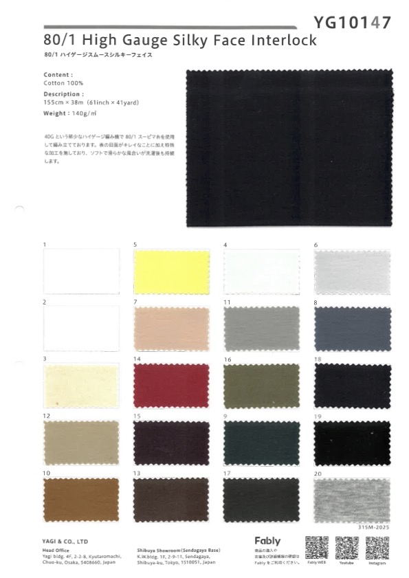 YG10147 80/1 High Circular Interlock Knitting Smooth Silky Face[Textile / Fabric] YAGI
