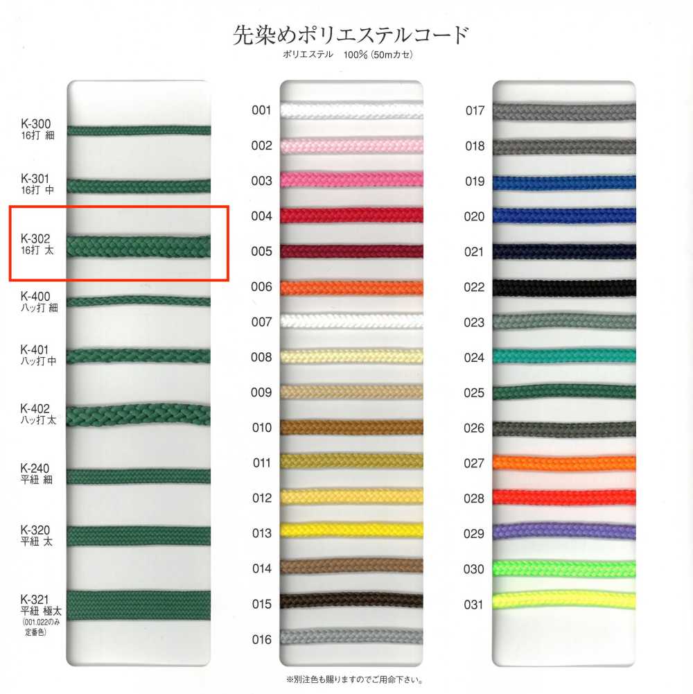 K-302 Thick 16 Yarn Dyed Polyester Cord[Ribbon Tape Cord] RIVER