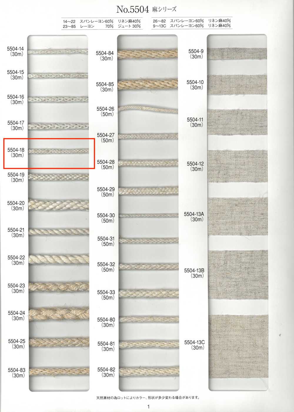 5504-18 Linen Series Round Cord Eight-Strand[Ribbon Tape Cord] RIVER