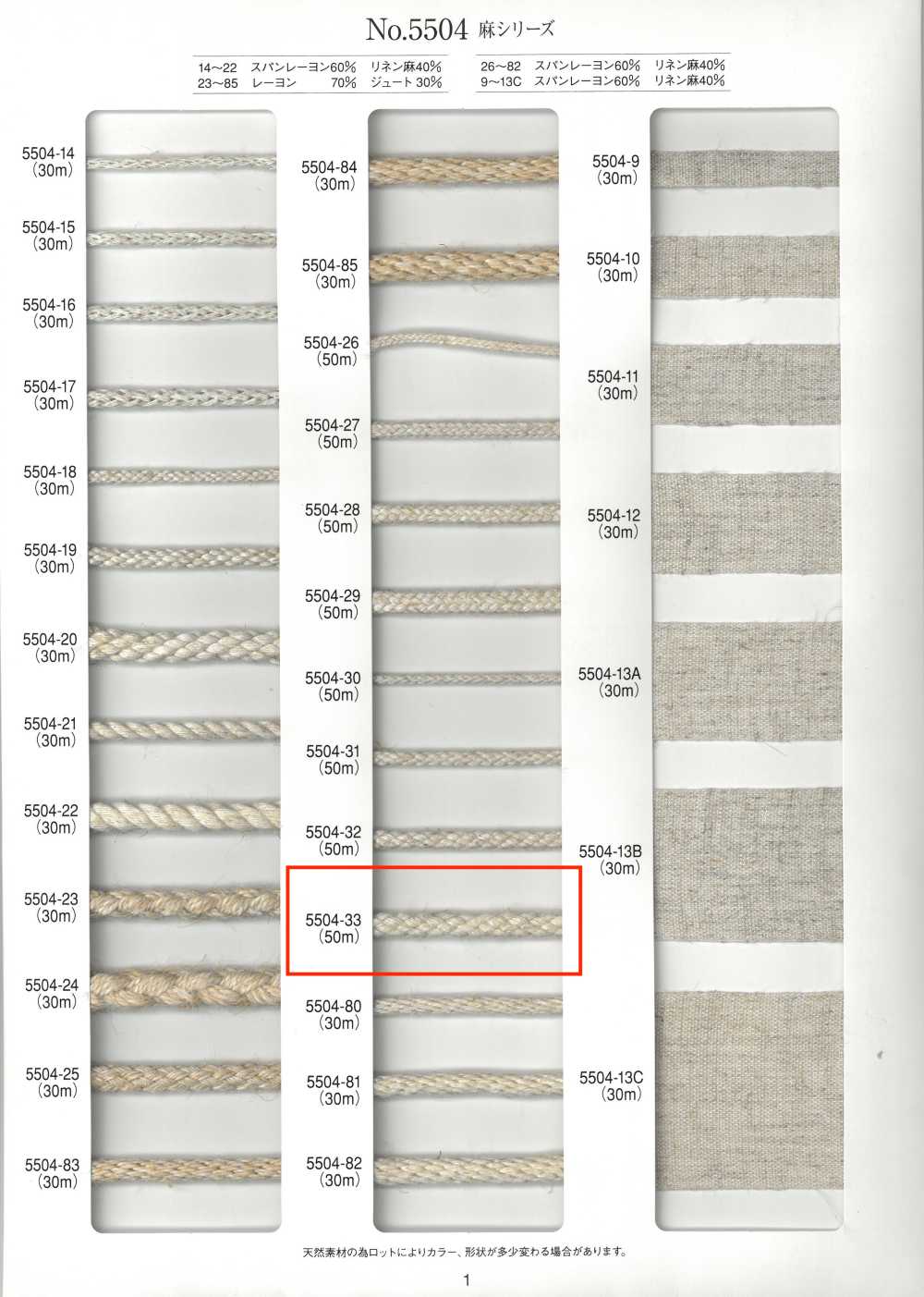 5504-33 Linen Series Round Cord Eight-Ply[Ribbon Tape Cord] RIVER