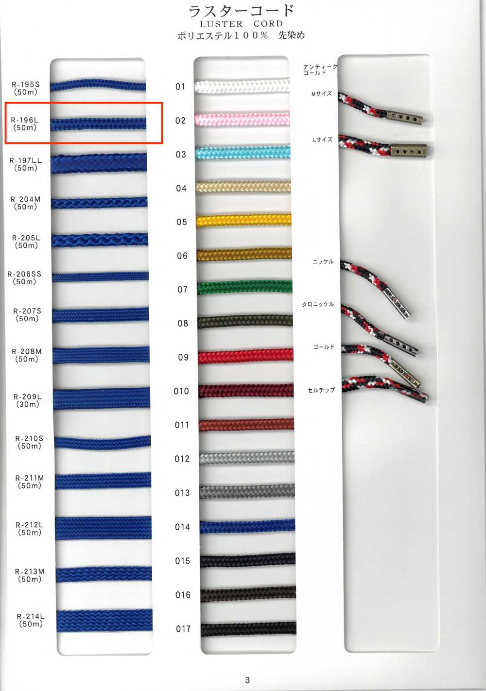 R-196L Luster Cord Round Cord 16-strand Yarn Dyed[Ribbon Tape Cord] RIVER