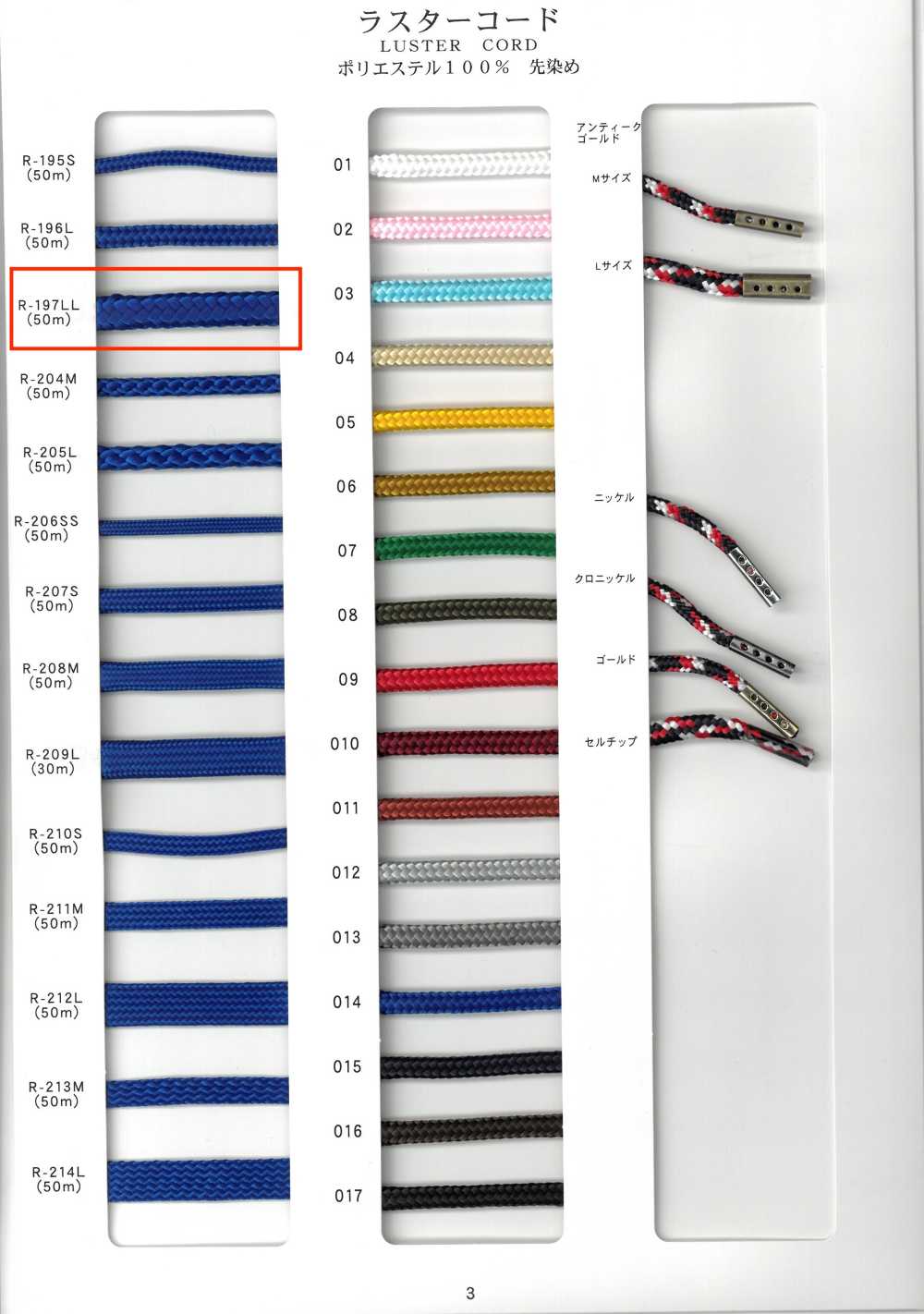 R-197LL Luster Cord Round Cord 16-strand Yarn Dyed[Ribbon Tape Cord] RIVER
