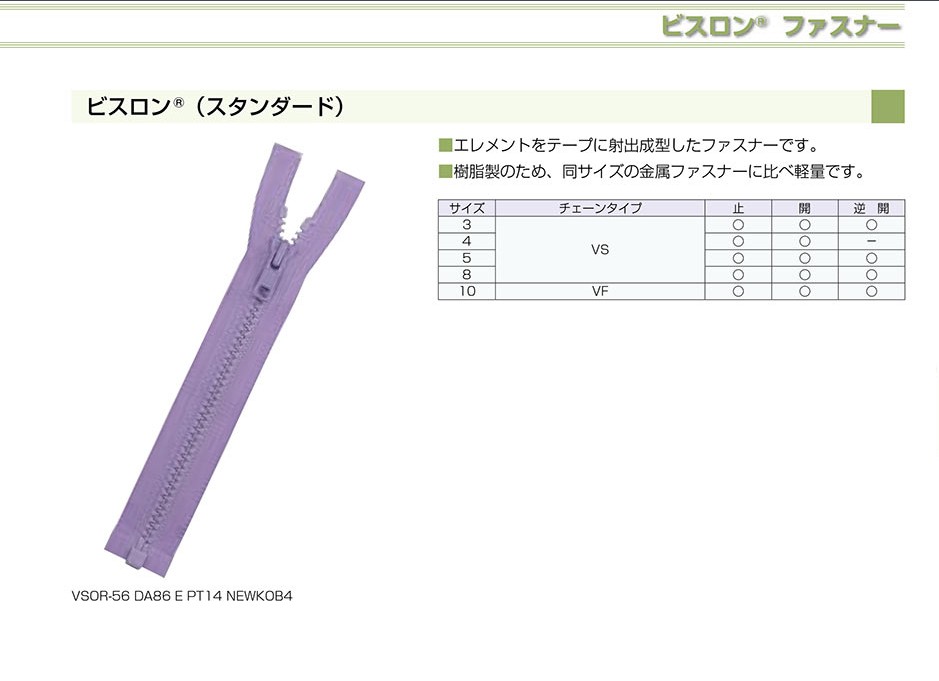 3VSC-SLSB-B Butt-matching Vislon Zipper Size 3 Closed End YKK