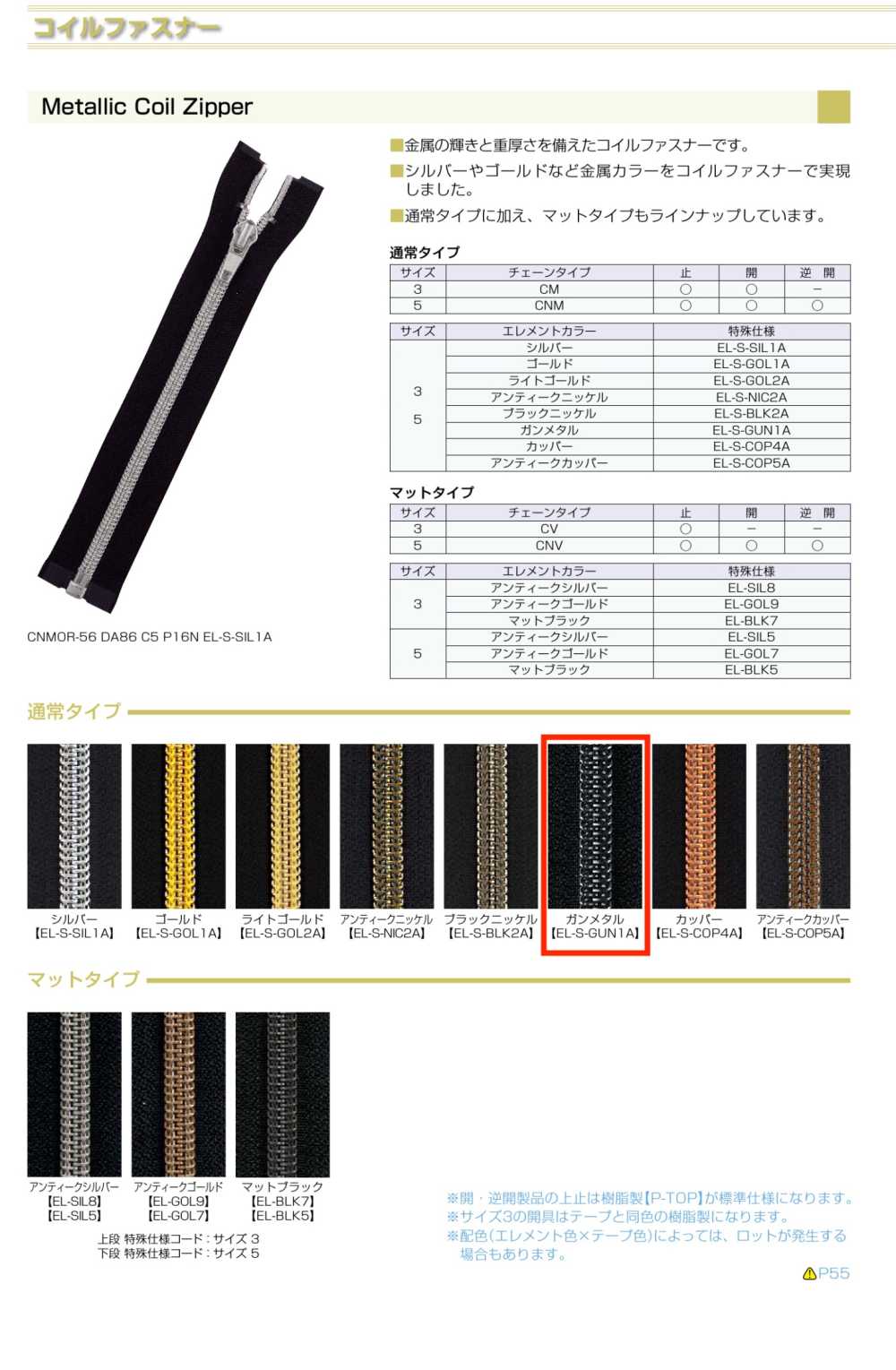 3CNMC-EL-GUN1 Metallic Coil Zipper, Size 3, Gunmetal Closed End. YKK