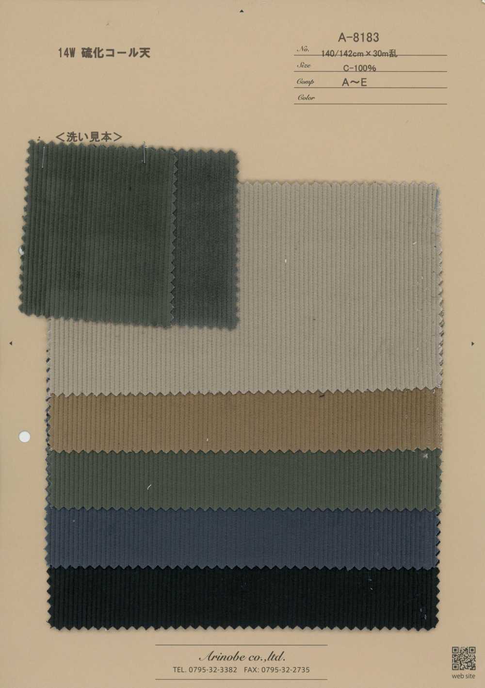 A-8183 14W Sulfur-Dyed Corduroy[Textile / Fabric] Arinobe Shoten