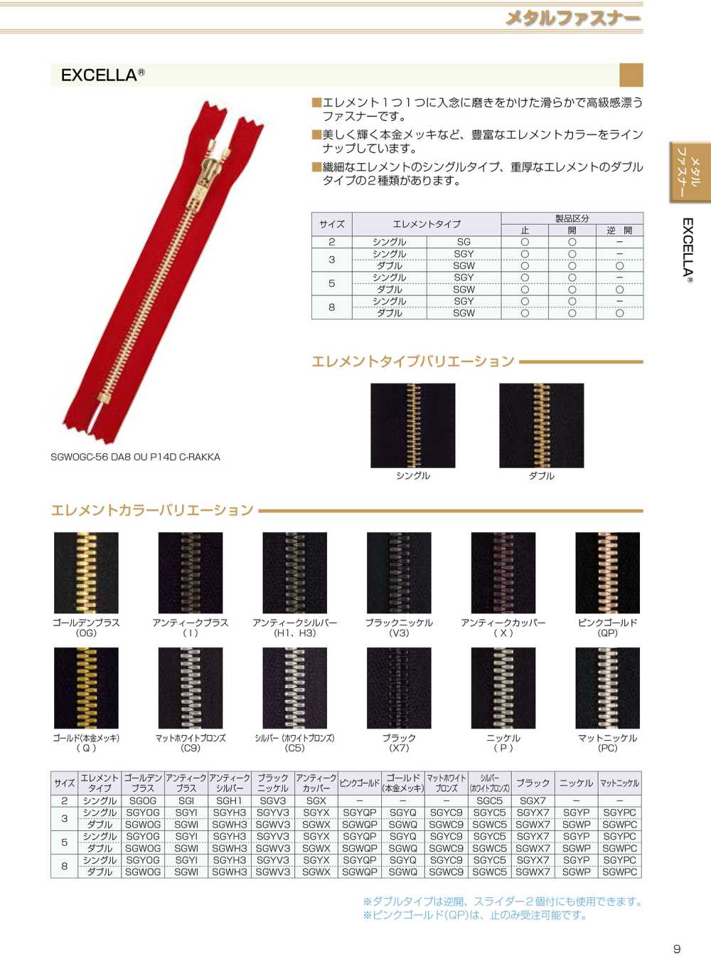 8SGWC5 CH EXCELLA® Zipper Size 8 Silver (White Bronze) Double Chain YKK