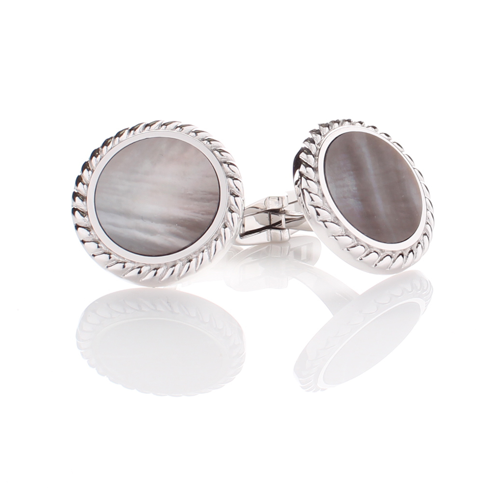 A-2 Pure Silver Formal Cufflinks, Mother Of Pearl Shell Silver Round[Formal Accessories] Yamamoto(EXCY)
