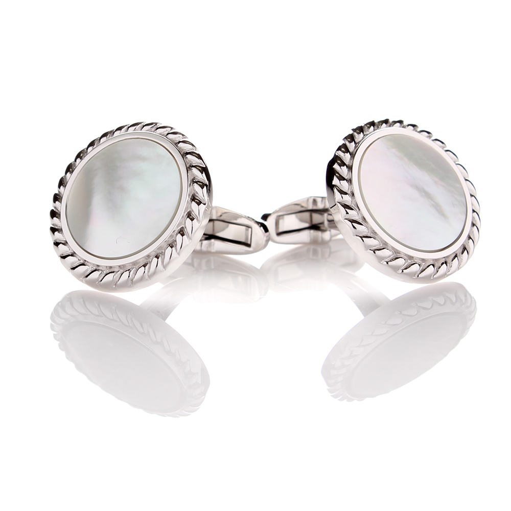 A-3-C Pure Silver Formal Cufflinks, Mother Of Pearl Shell Silver Round[Formal Accessories] Yamamoto(EXCY)