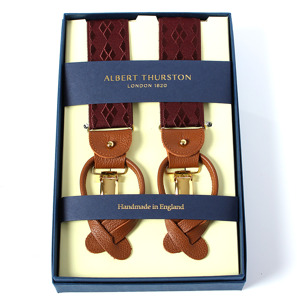 AT-2277-WI ALBERT THURSTON Suspenders Wine Red Diamond Pattern 35mm Elastic (Elastic Band)[Formal Accessories] ALBERT THURSTON