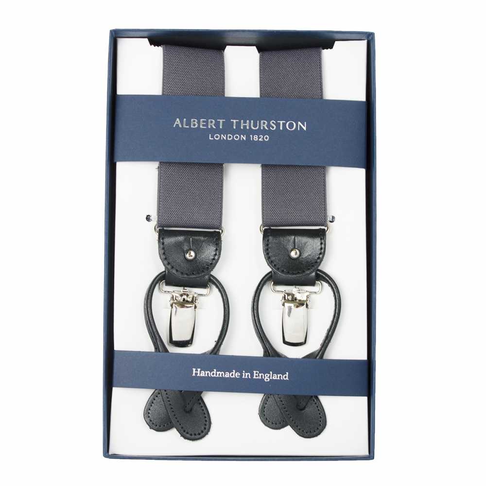 AT-DARKGREY ALBERT THURSTON Suspenders, Dark Grey, Elastic Band, 2-in-1[Formal Accessories] ALBERT THURSTON