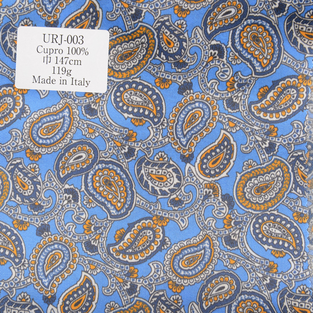 URJ-003 Made In Italy Cupra 100% Print Lining Paisley Pattern Blue TCS