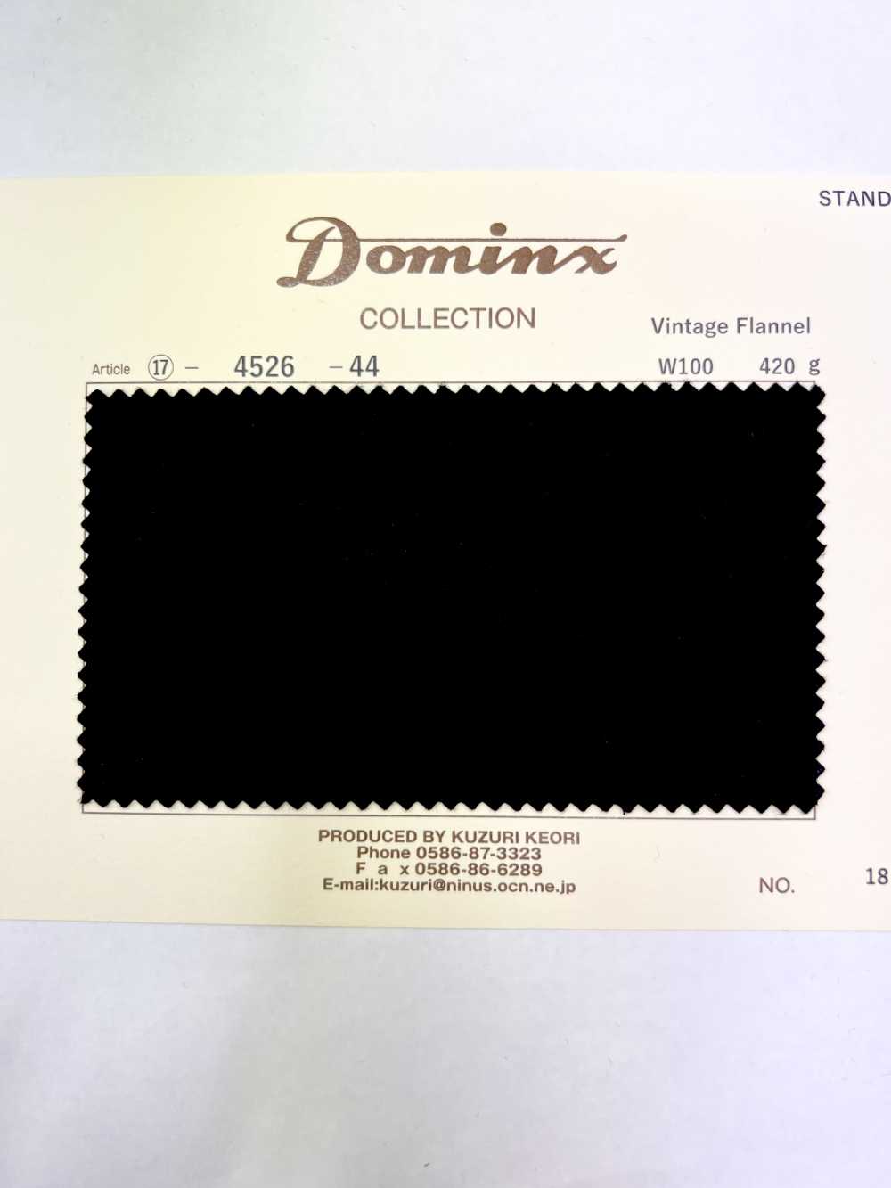 4526 Vintage Flannel DOMINX Standard Collection 6 Colors Black Dark Gray Navy Brown White[Textile] Katsuragi Wool (DOMINX)