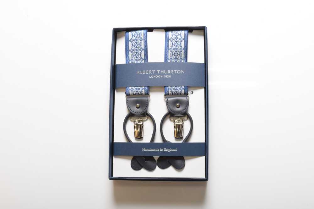 AT-2686/6 ALBERT THURSTON Suspenders Blue Copenhagen Style Navy Elastic 35mm[Formal Accessories] ALBERT THURSTON