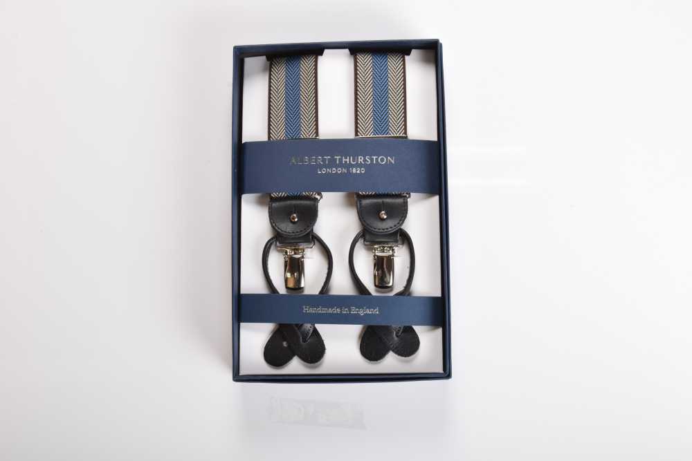 AT-2679/13 ALBERT THURSTON Suspenders, Herringbone Stripe Pattern, Blue, Elastic, 35mm[Formal Accessories] ALBERT THURSTON