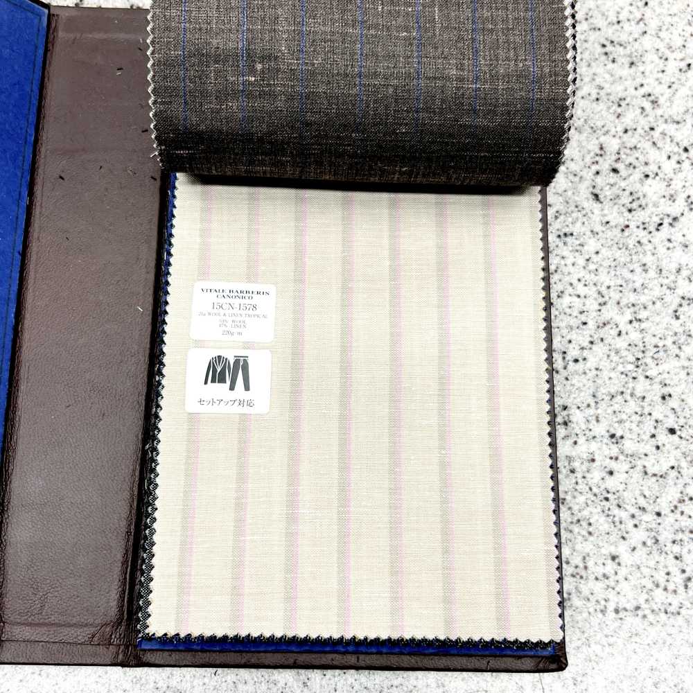 15CN1578 CANONIC 21μ WOOL&LINEN TROPICAL Stripe Beige[Textile] CANONICO