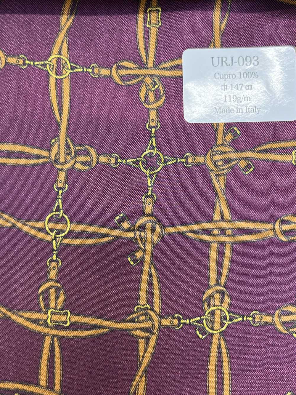 URJ-093 Made In Italy 100% Cupra Printed Lining Belt Check Wine Red TCS