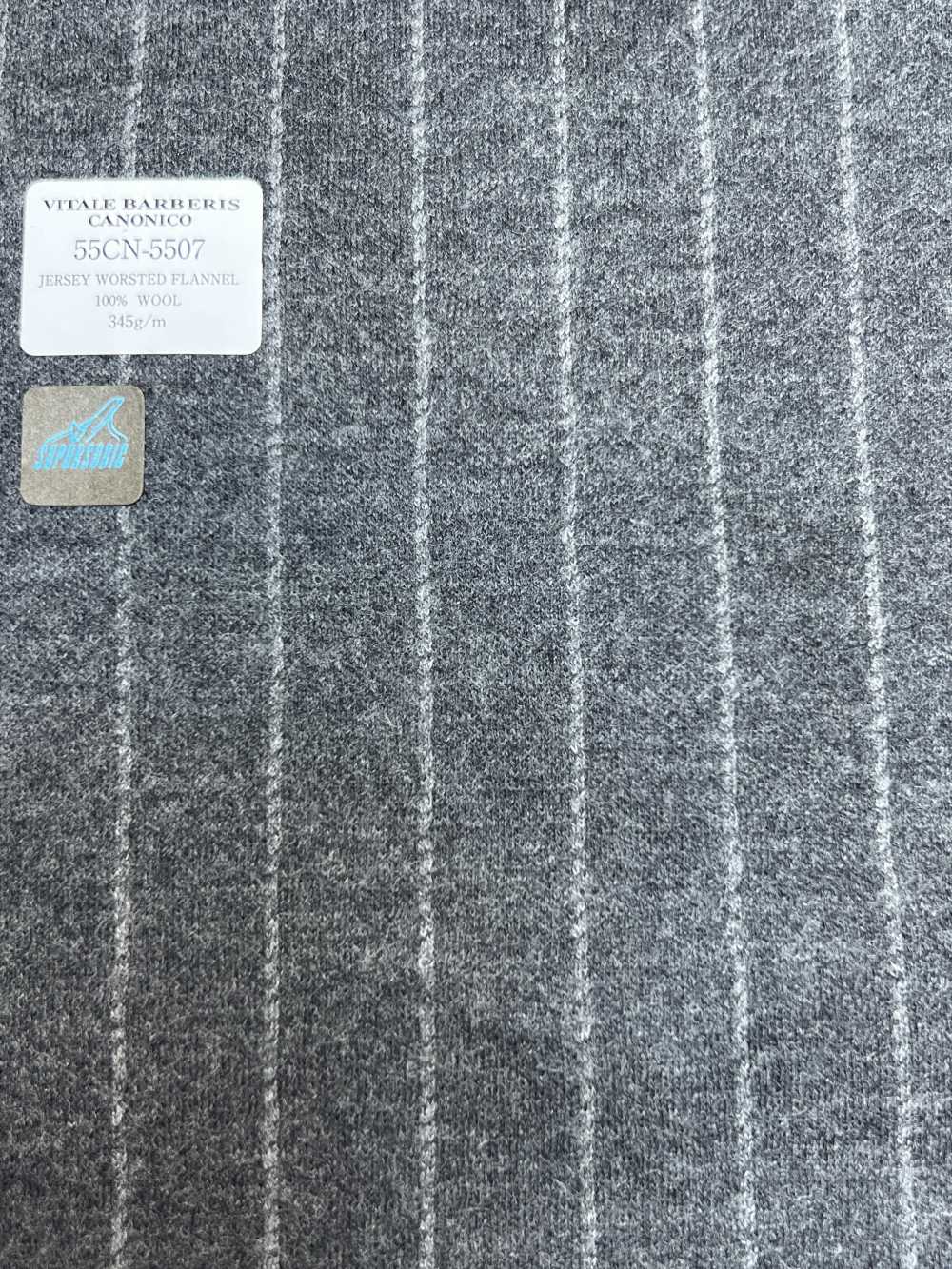 55CN5507 CANONICO JERSEY WORSTED FLANNEL GRAY CHALK STRIPE[Textile] CANONICO