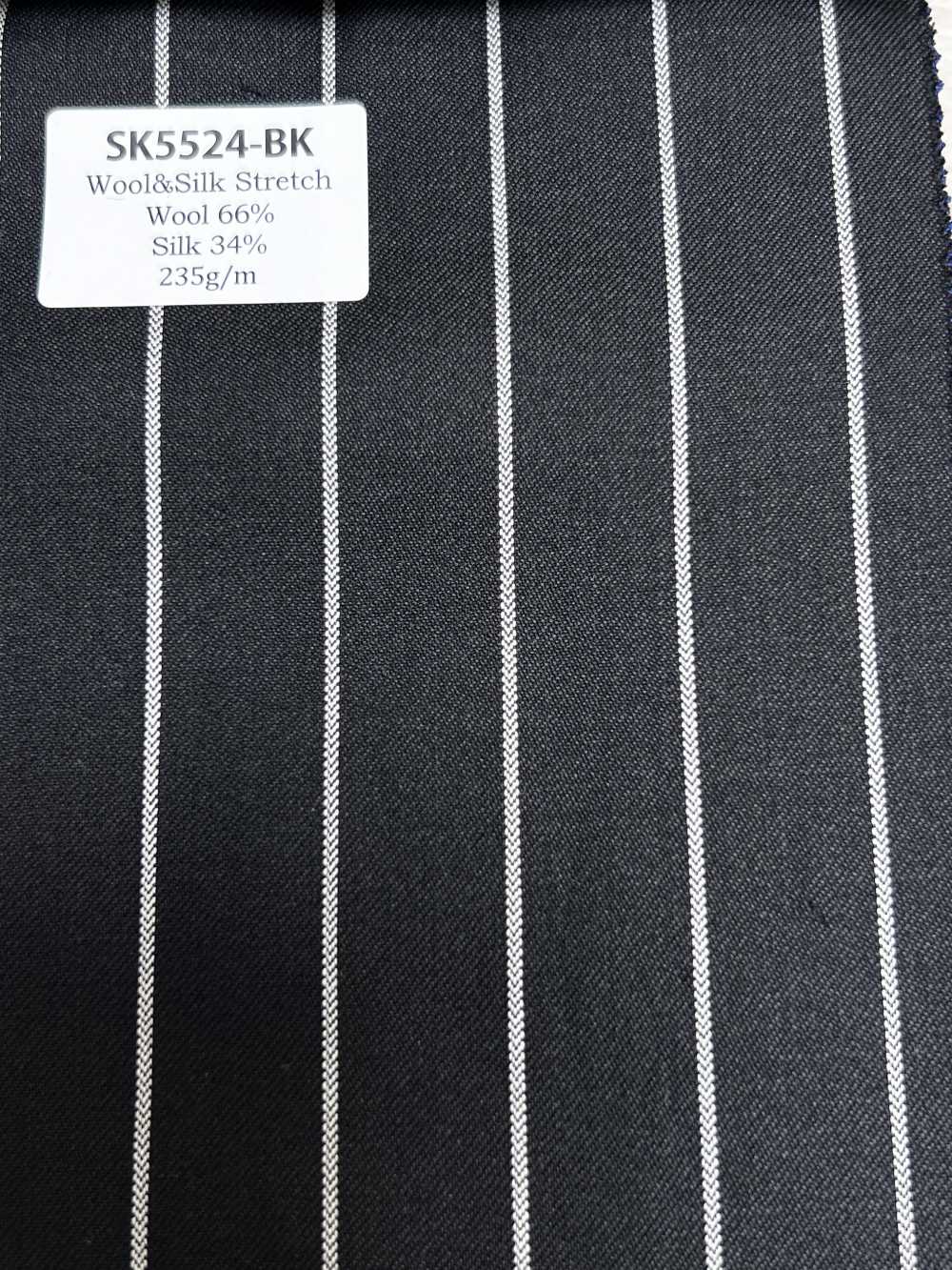 SK5524-BK Standard Japanese Silk Wool Stretch Stripe Black[Textile]