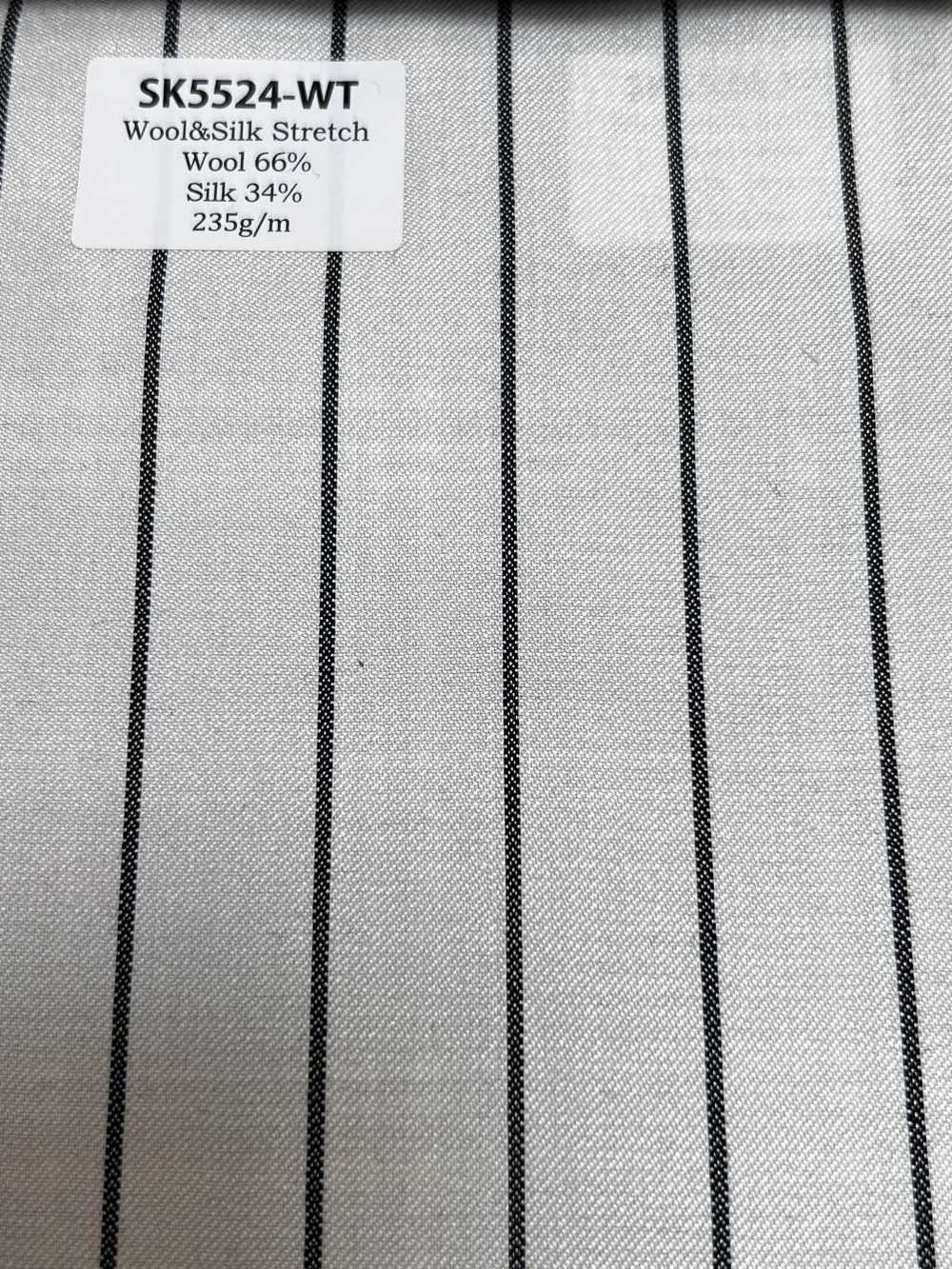 SK5524-WT Standard Japanese Silk-Wool Stretch Stripe White[Textile]