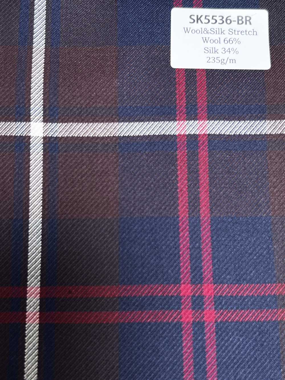 SK5536-BR Standard Japanese Silk-Wool Stretch Check Brown[Textile]