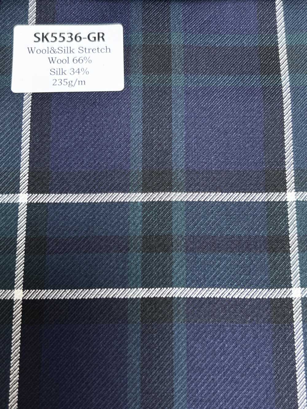 SK5536-GR Standard Japanese Silk-Wool Stretch Check Green[Textile]