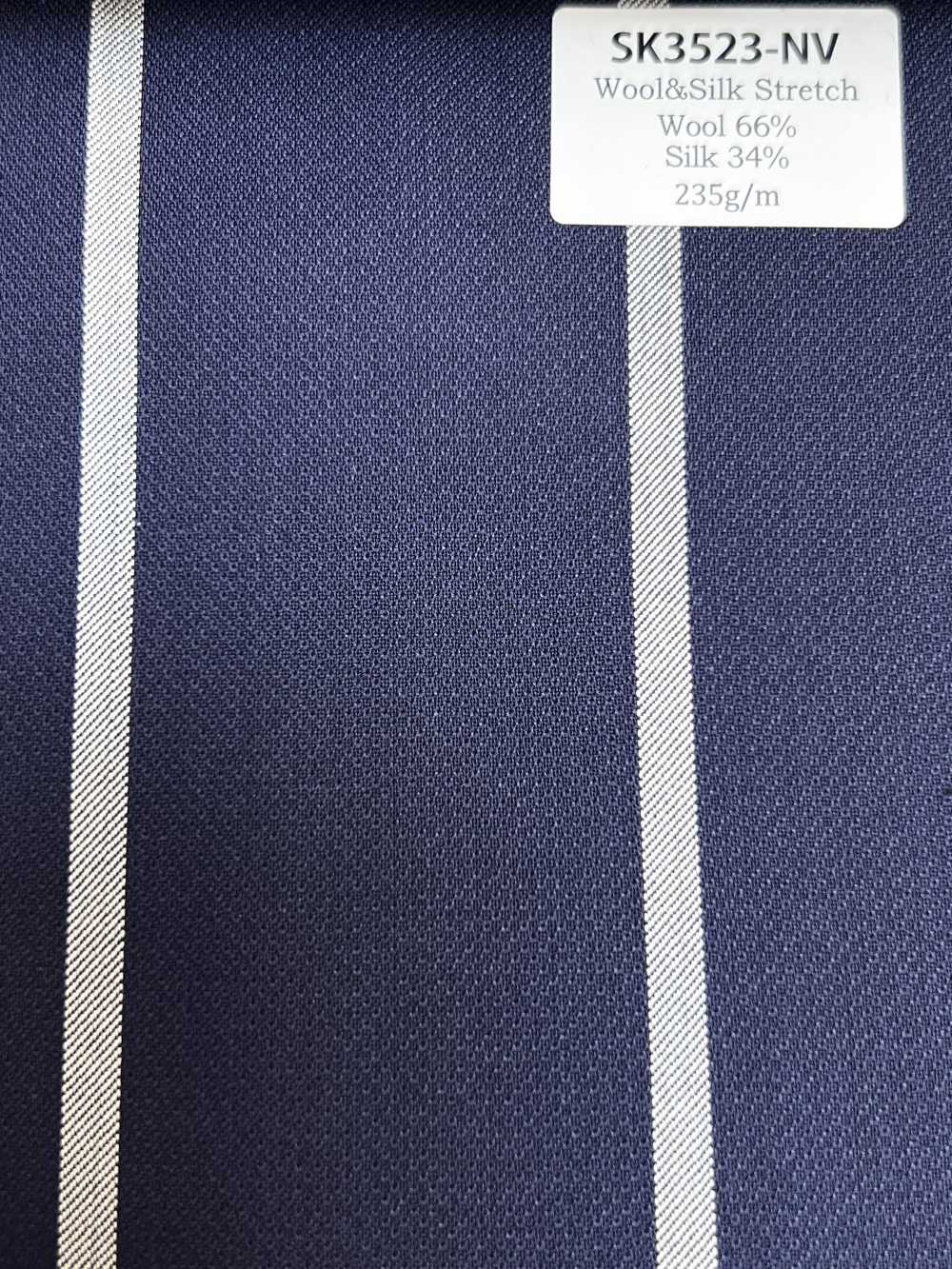 SK3523-NV Classic Japanese-Made Silk Wool Stretch Stripe, Navy Blue[Textile]