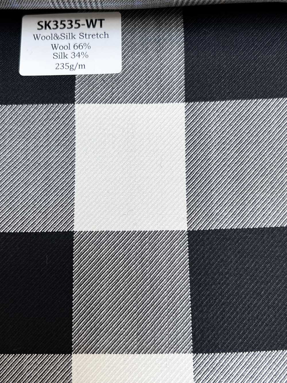 SK3535-WT Classic Made In Japan Silk Wool Stretch Check White[Textile]