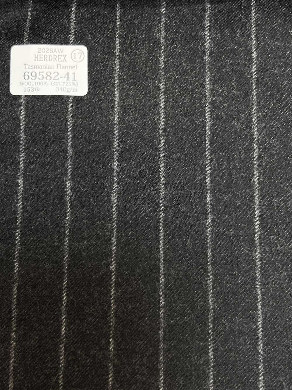 69582-41 26AW HERDREX [Tasmanian Flannel] Silk And Wool Charcoal Stripe[Textile] Kunishima Co., Ltd.