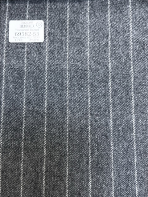 69582-55 26AW HERDREX [Tasmanian Flannel] Silk And Wool Gray Stripe[Textile] Kunishima Co., Ltd.