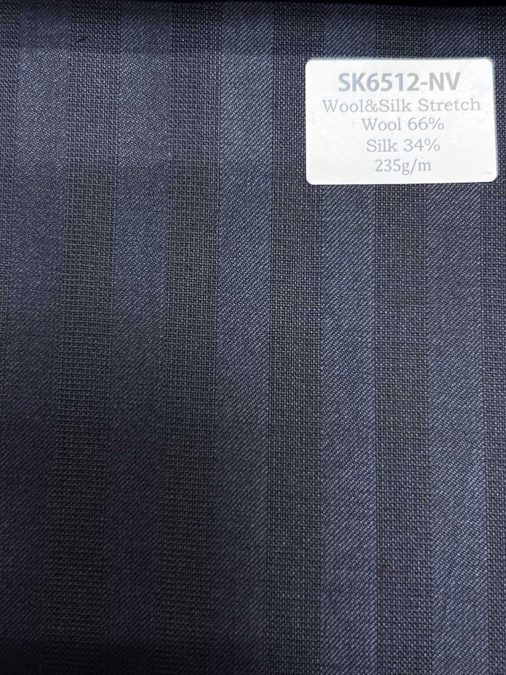 SK6512-NV Japanese-made Silk Wool Stretch Navy Blue Stripe[Textile] HOSOI SYOJI