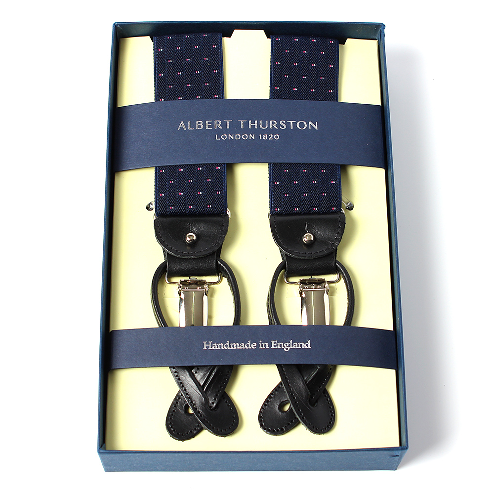 AT-2313-NV Albert Thurston Suspenders Pin Dot Pattern 35MM Navy Blue[Formal Accessories] ALBERT THURSTON