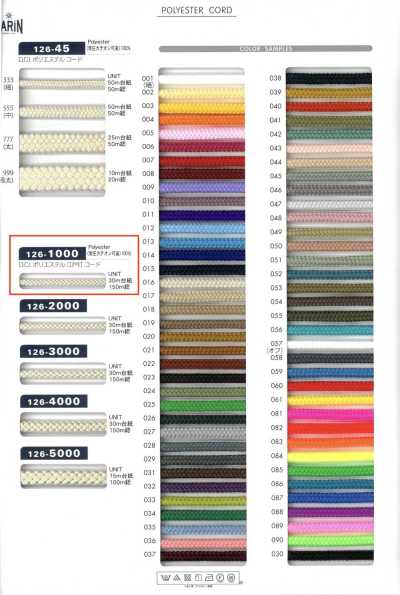126-1000 D.C.I Polyester Edo-uchi Cord (Round Cord) Approx. 2mm